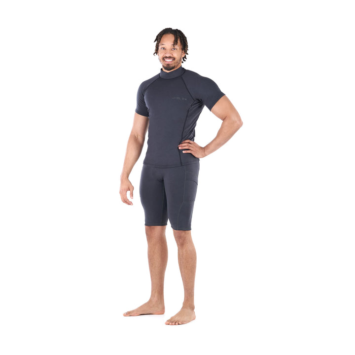 Jericho Short Sleeve Neoprene Top — Black Heather#color_black-heather
