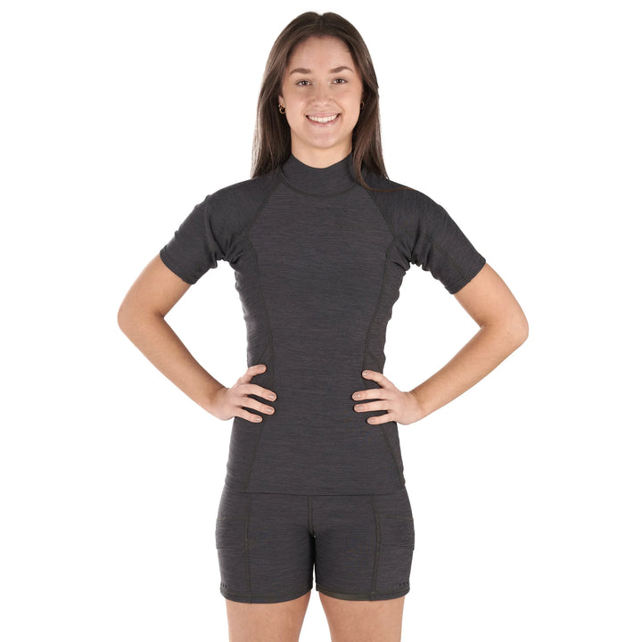 Sombrio Short Sleeve Neoprene Top — Black Heather#color_black-heather
